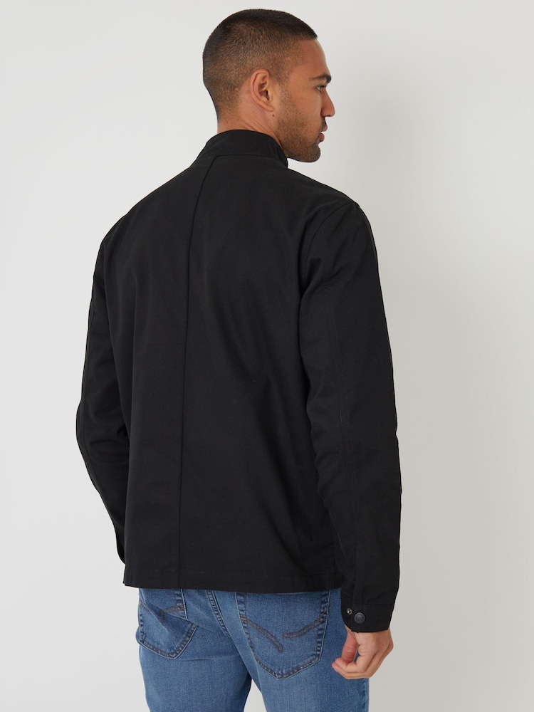 Threadbare Black Cotton Twill Lightweight Funnel Neck Jacket - Image 2 of 4 Threadbare Black Cotton Twill Lightweight Funnel Neck Jacket - Image 2 of 4