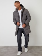 Threadbare Grey Showerproof Hooded Longline Puffer Jacket - Image 3 of 4
