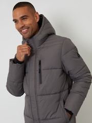 Threadbare Grey Showerproof Hooded Longline Puffer Jacket - Image 4 of 4