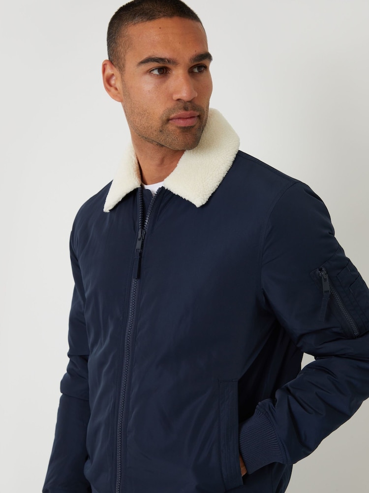 Threadbare Blue Borg Collar Bomber Jacket - Image 4 of 4 Threadbare Blue Borg Collar Bomber Jacket - Image 4 of 4