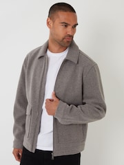 Threadbare Brown Brushed Collared Lightweight Utility Jacket - Image 1 of 4