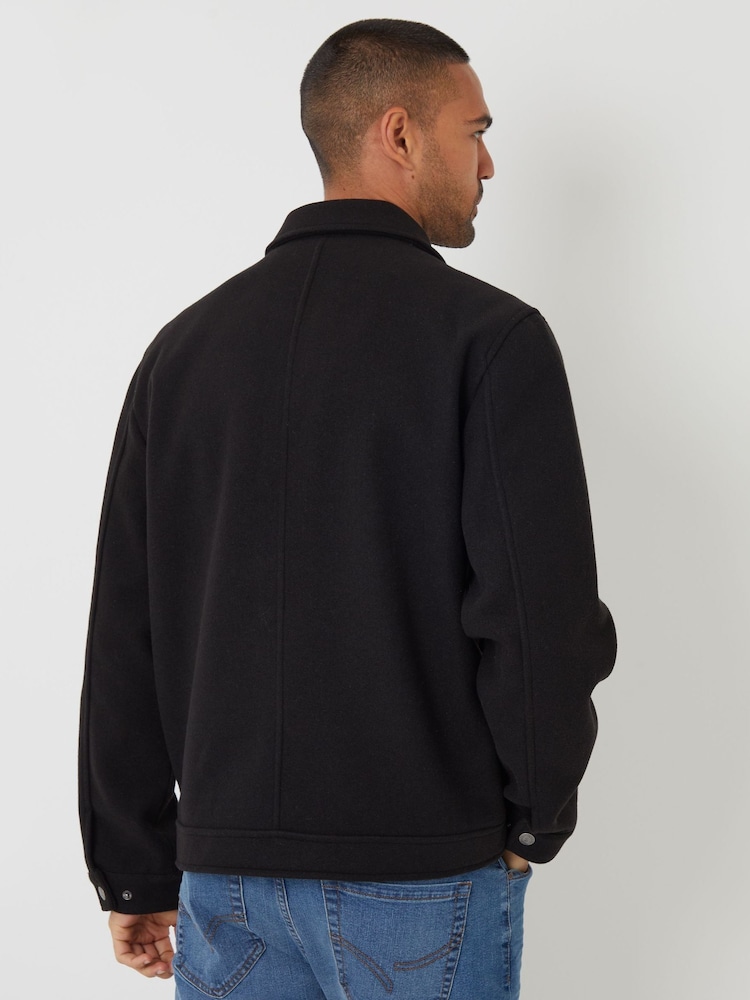 Threadbare Black Brushed Collared Lightweight Utility Jacket - Image 2 of 4 Threadbare Black Brushed Collared Lightweight Utility Jacket - Image 2 of 4