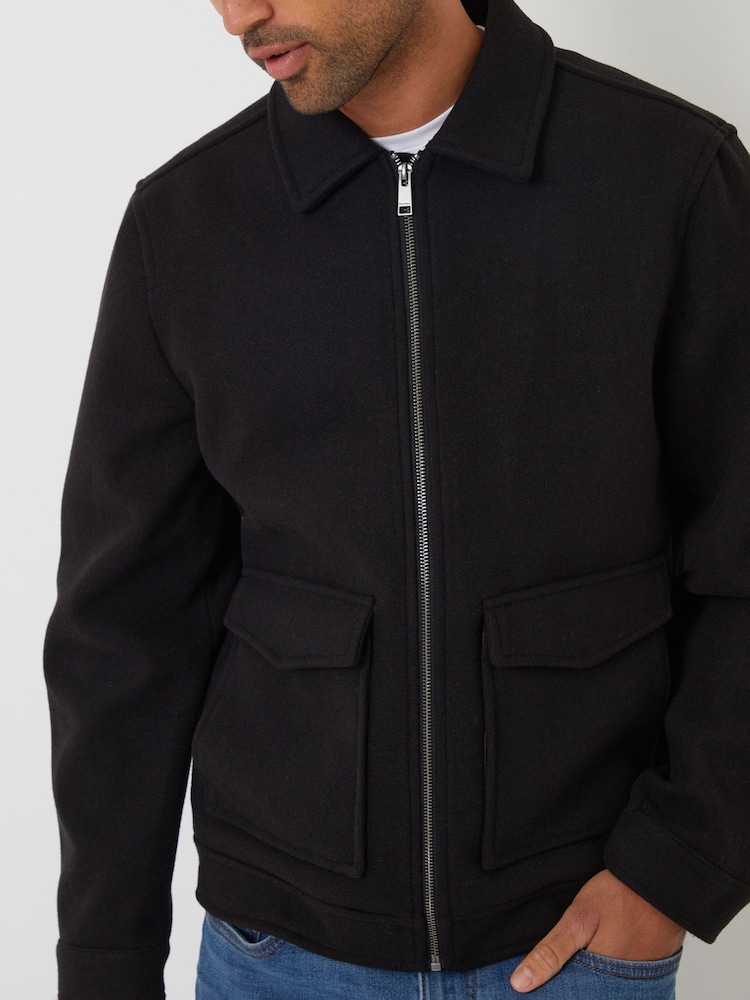 Threadbare Black Brushed Collared Lightweight Utility Jacket - Image 4 of 4 Threadbare Black Brushed Collared Lightweight Utility Jacket - Image 4 of 4