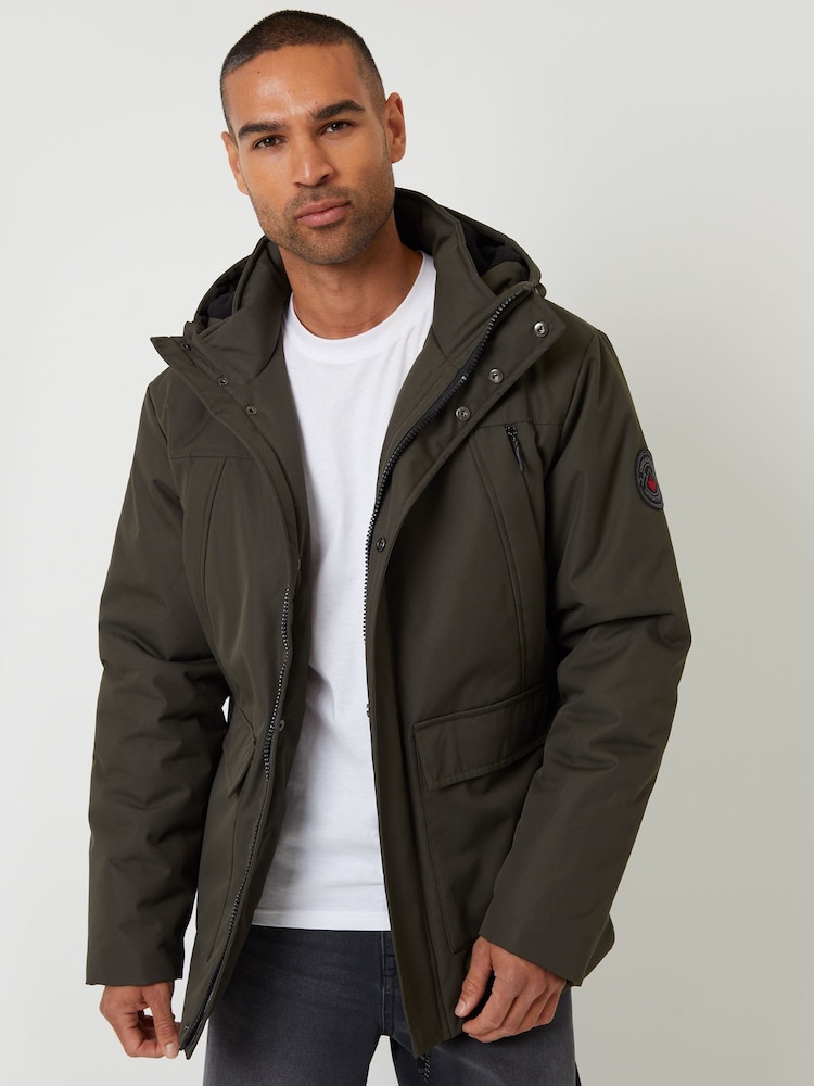 Threadbare Grey Showerproof Longline Hooded Padded Jacket - Image 1 of 5 Threadbare Grey Showerproof Longline Hooded Padded Jacket - Image 1 of 5