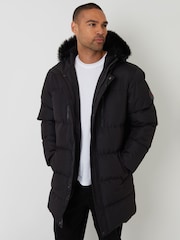 Preto - Jaqueta Parka Acolchoada Longline à Prova de Chuva Threadbare - Imagem 1 de 5