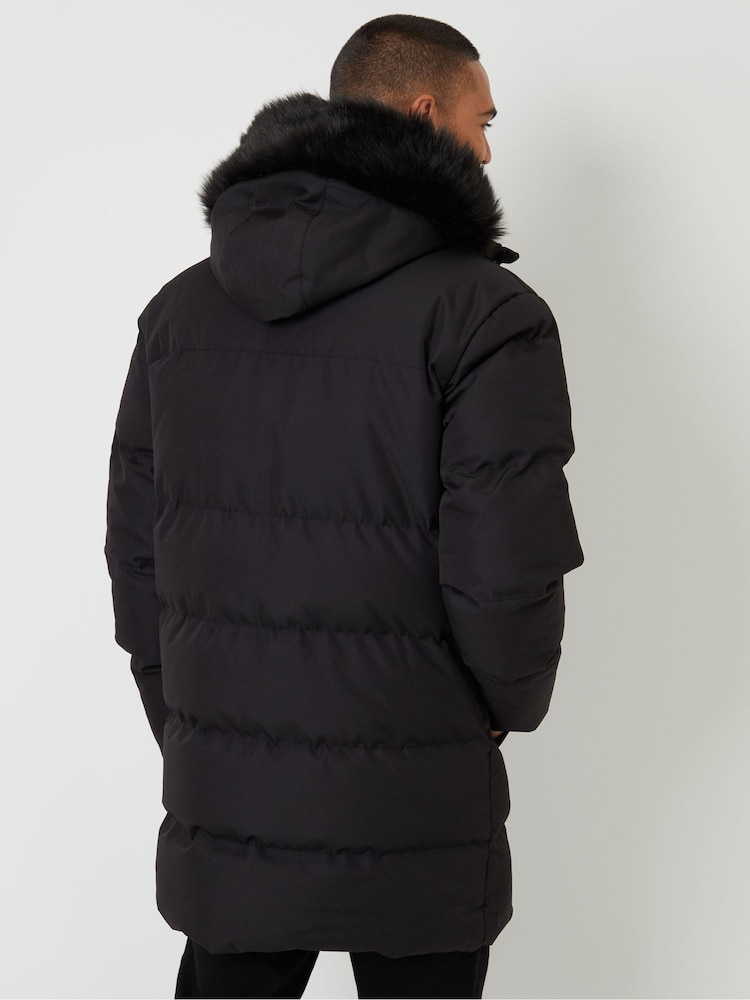 Threadbare Black Showerproof Longline Quilted Parka Jacket - Image 2 of 5 Threadbare Black Showerproof Longline Quilted Parka Jacket - Image 2 of 5