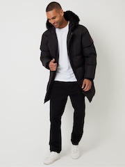 Preto - Jaqueta Parka Acolchoada Longline à Prova de Chuva Threadbare - Imagem 3 de 5