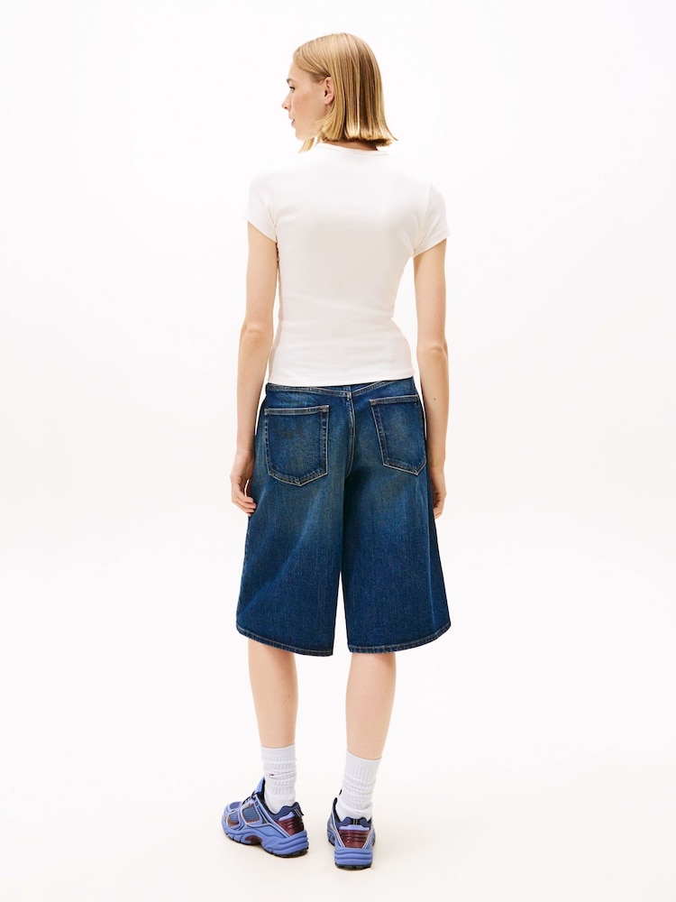 Tommy Jeans White Logo Embroidery Slim T-Shirt - Image 2 of 5 Tommy Jeans White Logo Embroidery Slim T-Shirt - Image 2 of 5