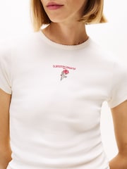 Tommy Jeans White Logo Embroidery Slim T-Shirt - Image 4 of 5