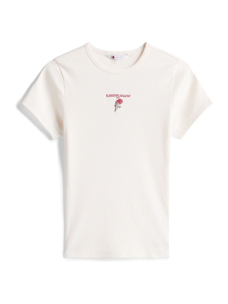 Tommy Jeans White Logo Embroidery Slim T-Shirt - Image 5 of 5 Tommy Jeans White Logo Embroidery Slim T-Shirt - Image 5 of 5