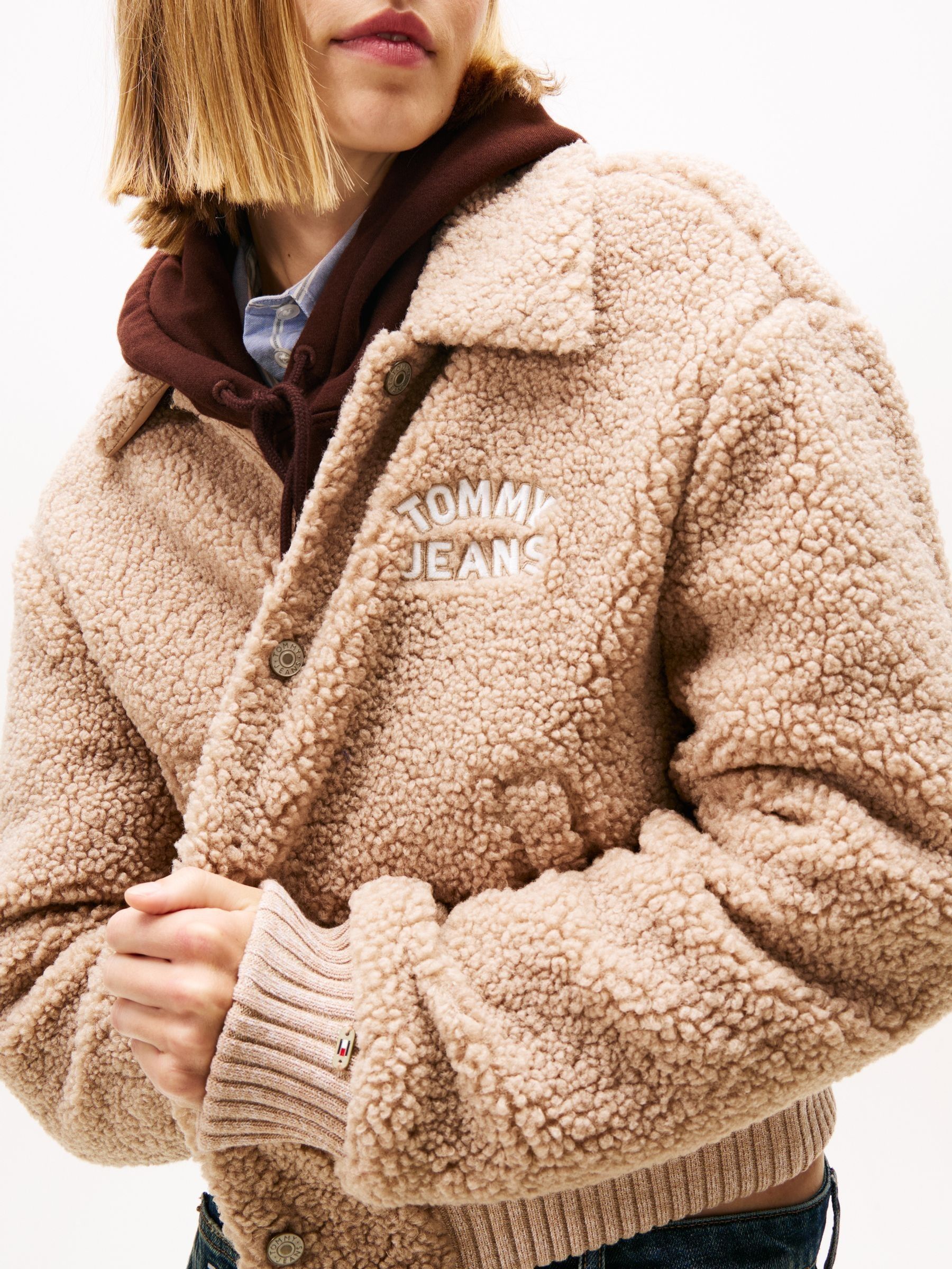Buy Tommy Jeans Brown Varsity Teddy Back Logo Bomber Jacket from