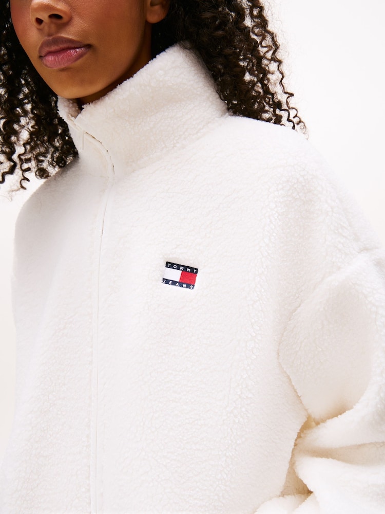 Tommy Jeans White Badge Teddy Oversized Zip-Through Sweatshirt - Image 2 of 5 Tommy Jeans White Badge Teddy Oversized Zip-Through Sweatshirt - Image 2 of 5