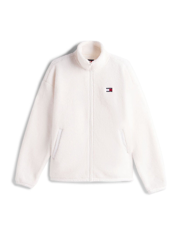 Tommy Jeans White Badge Teddy Oversized Zip-Through Sweatshirt - Image 5 of 5