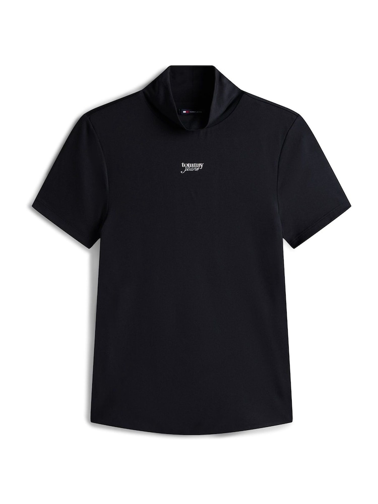 Tommy Jeans Black Slim Mock Neck T-Shirt - Image 5 of 5