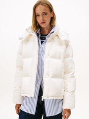 Tommy Jeans White Down Hooded Alaska Puffer Jacket - Image 1 of 5