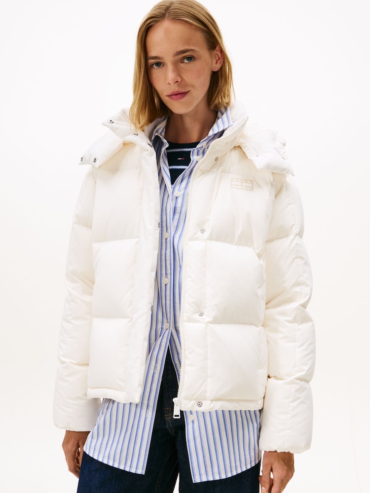 Tommy Jeans White Down Hooded Alaska Puffer Jacket - Image 1 of 5