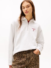 Tommy Jeans White Back Graphic Quarter-Zip Boxy Rugby Jumper - Image 1 of 5