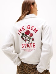 Tommy Jeans White Back Graphic Quarter-Zip Boxy Rugby Jumper - Image 4 of 5