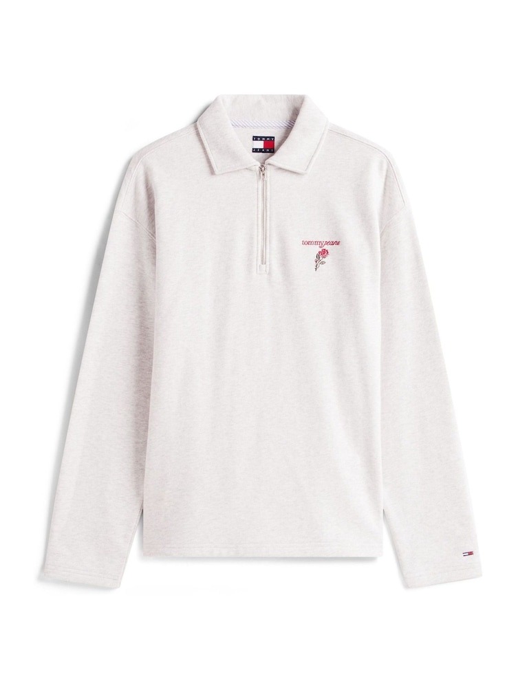 Tommy Jeans White Back Graphic Quarter-Zip Boxy Rugby Jumper - Image 5 of 5 Tommy Jeans White Back Graphic Quarter-Zip Boxy Rugby Jumper - Image 5 of 5