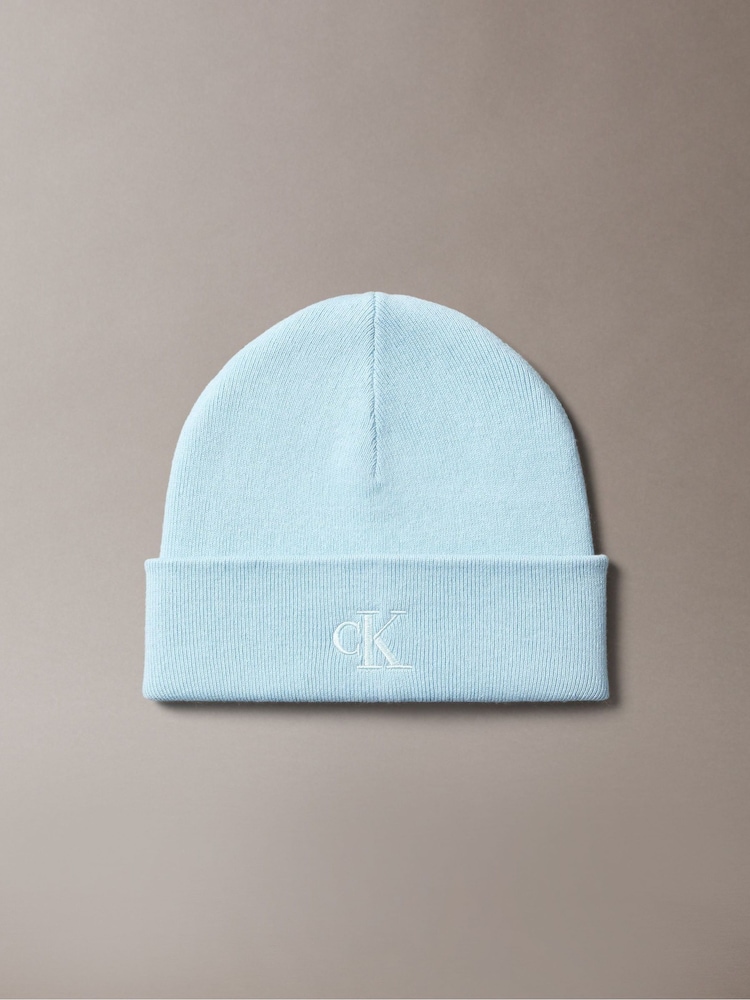 Calvin Klein Blue Signature Logo Beanie - Image 1 of 3 Calvin Klein Blue Signature Logo Beanie - Image 1 of 3