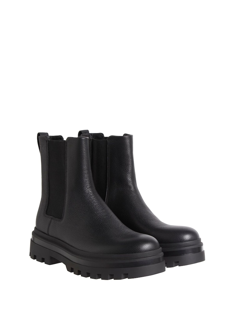 Calvin Klein Black Leather Airfit Lugged Chelsea Boots - Image 1 of 4 Calvin Klein Black Leather Airfit Lugged Chelsea Boots - Image 1 of 4
