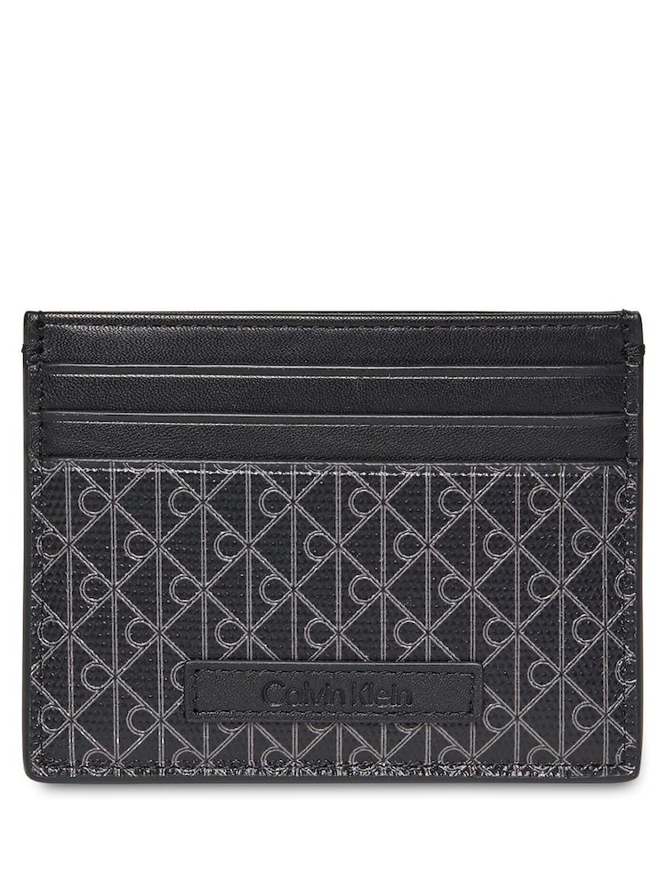 Calvin Klein Black Allover Monogram Logo Card Holder - Image 4 of 4 Calvin Klein Black Allover Monogram Logo Card Holder - Image 4 of 4