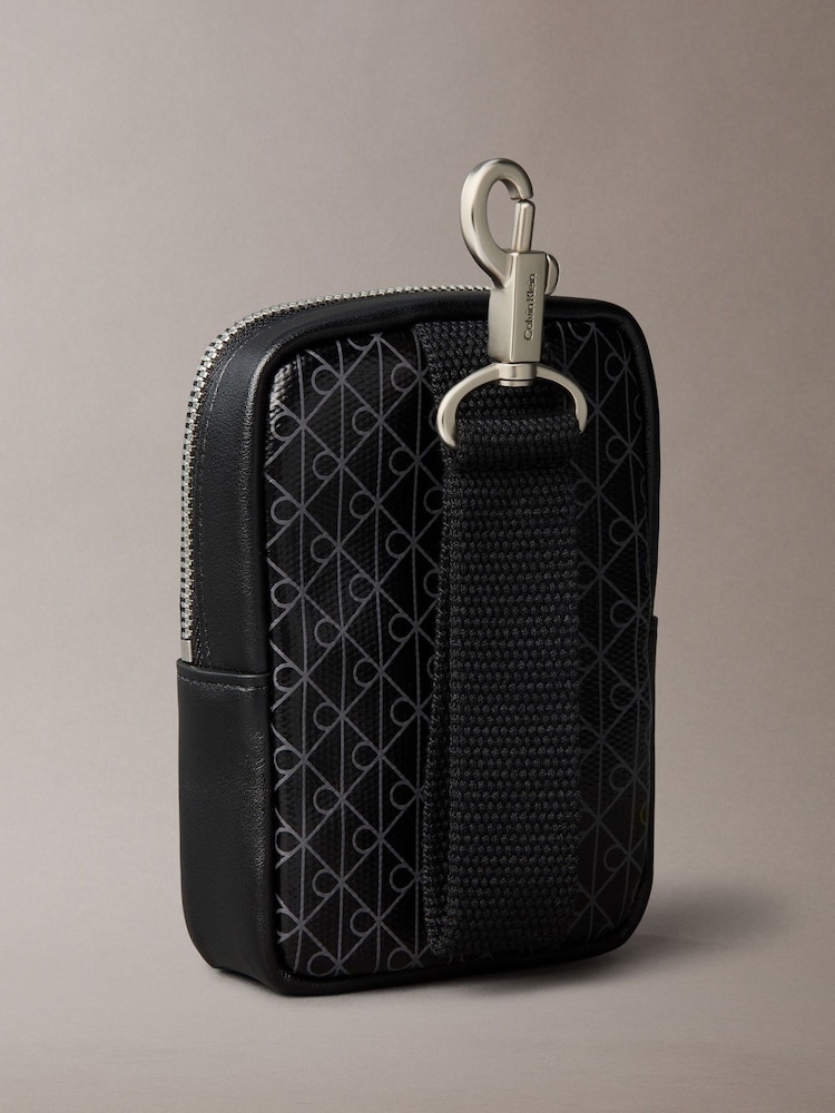 Calvin Klein Black Allover Monogram Logo Zip Pouch - Image 2 of 5