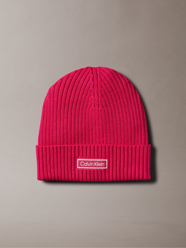 Calvin Klein Red Cotton Cashmere Blend Beanie - Image 1 of 3 Calvin Klein Red Cotton Cashmere Blend Beanie - Image 1 of 3