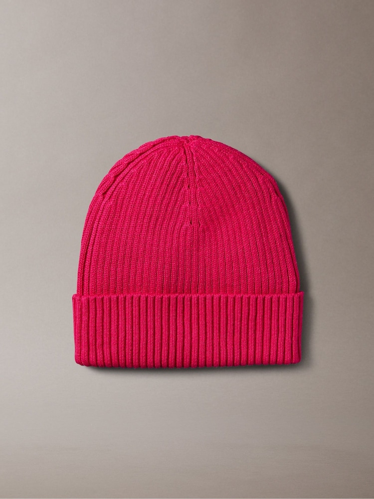 Calvin Klein Red Cotton Cashmere Blend Beanie - Image 2 of 3 Calvin Klein Red Cotton Cashmere Blend Beanie - Image 2 of 3