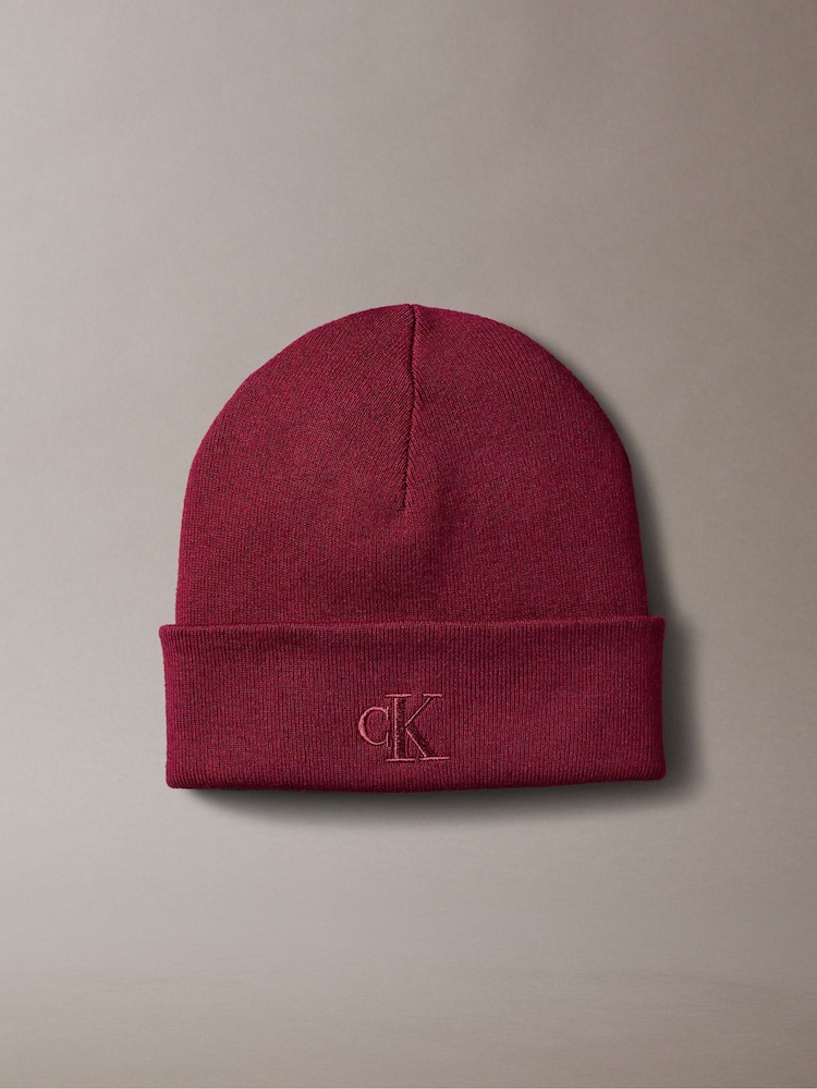 Calvin Klein Red Signature Logo Beanie - Image 1 of 3 Calvin Klein Red Signature Logo Beanie - Image 1 of 3