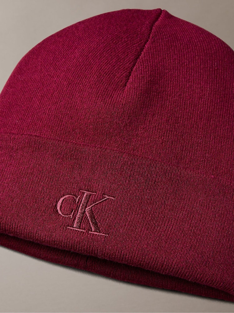 Calvin Klein Red Signature Logo Beanie - Image 3 of 3 Calvin Klein Red Signature Logo Beanie - Image 3 of 3