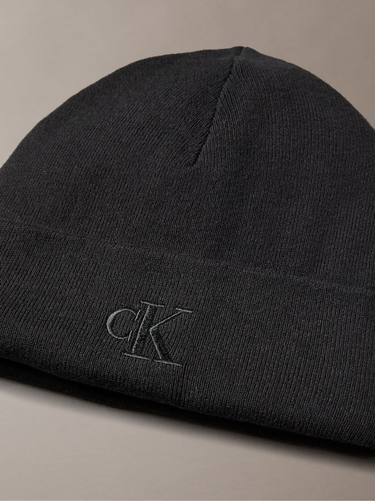Calvin Klein Black Signature Logo Beanie - Image 3 of 3 Calvin Klein Black Signature Logo Beanie - Image 3 of 3