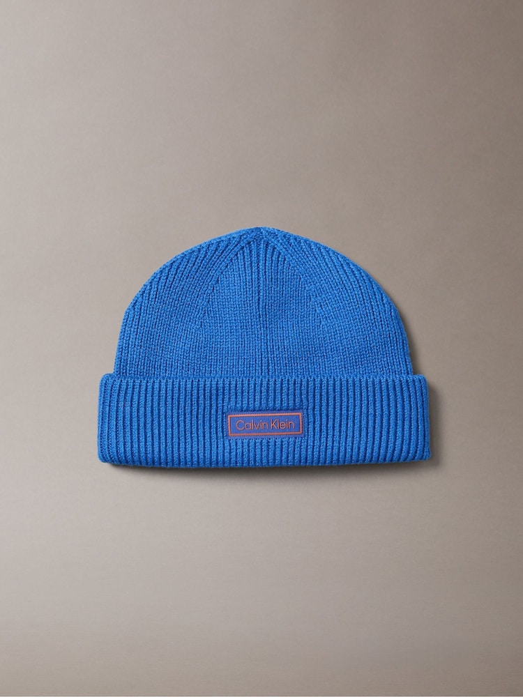 Azul - Calvin Klein Wool Cashmere Blend Fisherman Beanie - Imagen 1 de 3