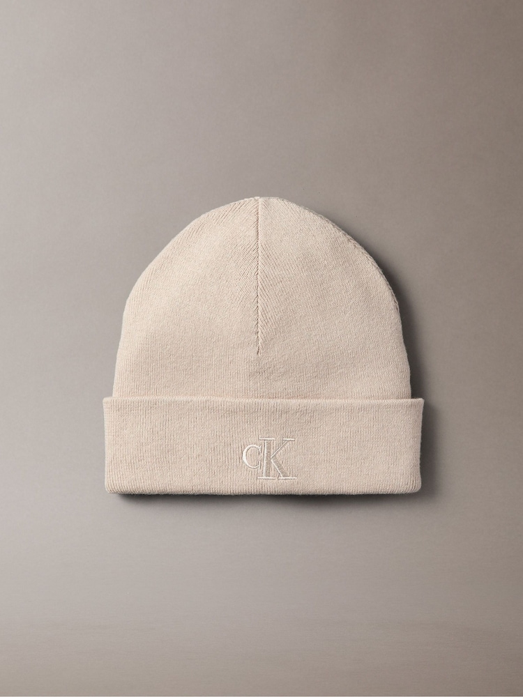 Calvin Klein Grey Signature Logo Beanie - Image 1 of 3 Calvin Klein Grey Signature Logo Beanie - Image 1 of 3