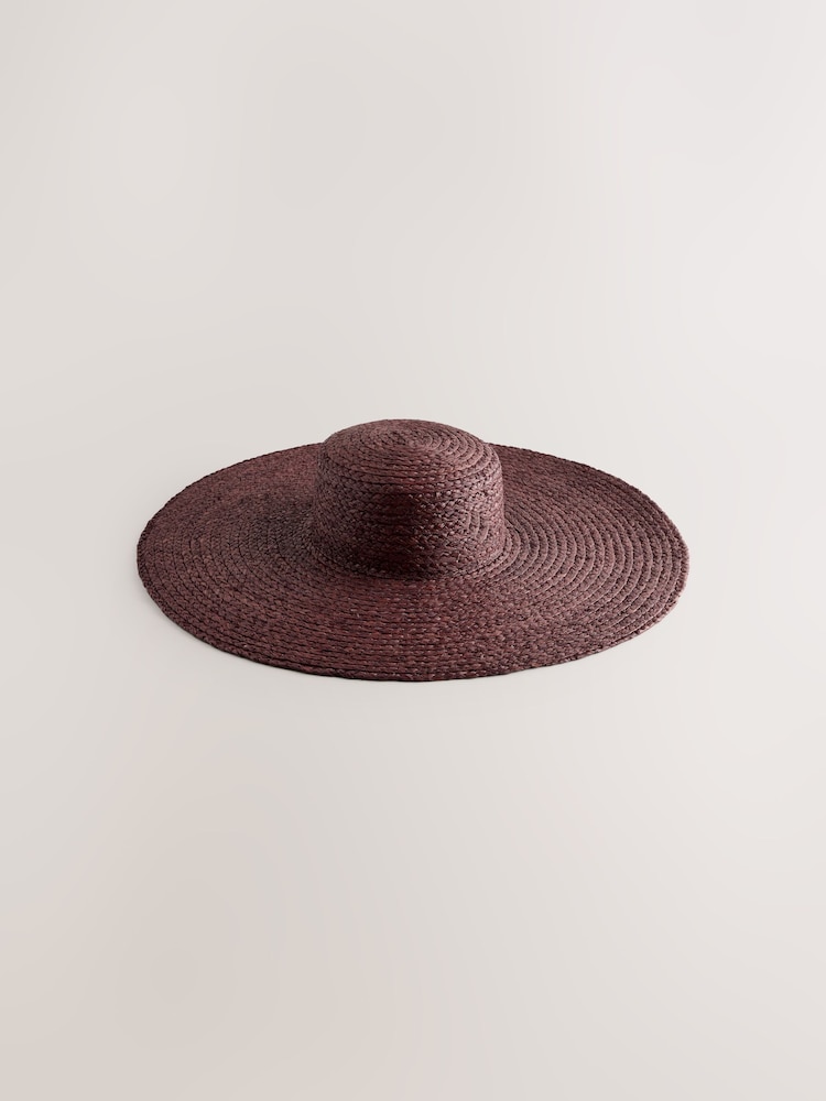 Chocolate Brown Oversized Brim Floppy Straw Hat - Image 1 of 3