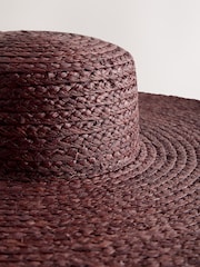 Chocolate Brown Oversized Brim Floppy Straw Hat - Image 2 of 3