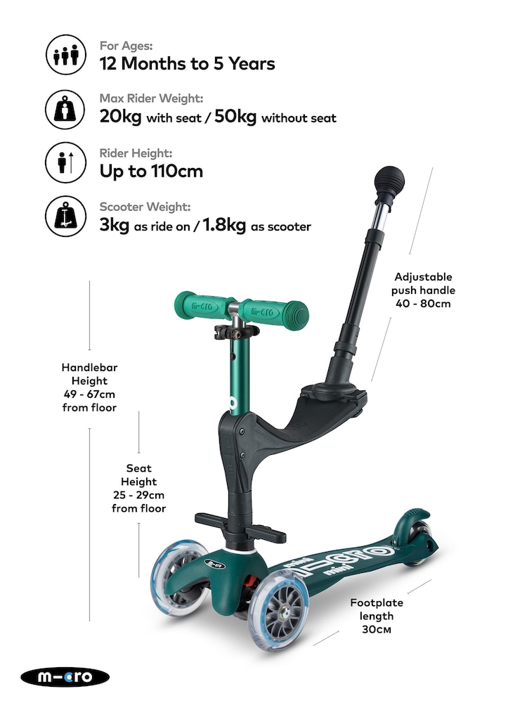 Micro Scooters Green MINI 3 IN 1 Push Along Scooter - Image 11 of 11