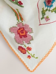 Cream Floral Cross-stitch Detail Triangle Headscarf - Image 6 of 6