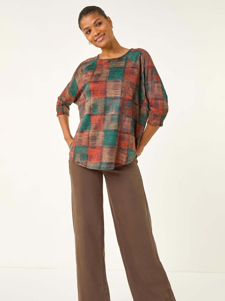 Roman Orange Patchwork Print Round Hem Tunic Top - Image 1 of 5