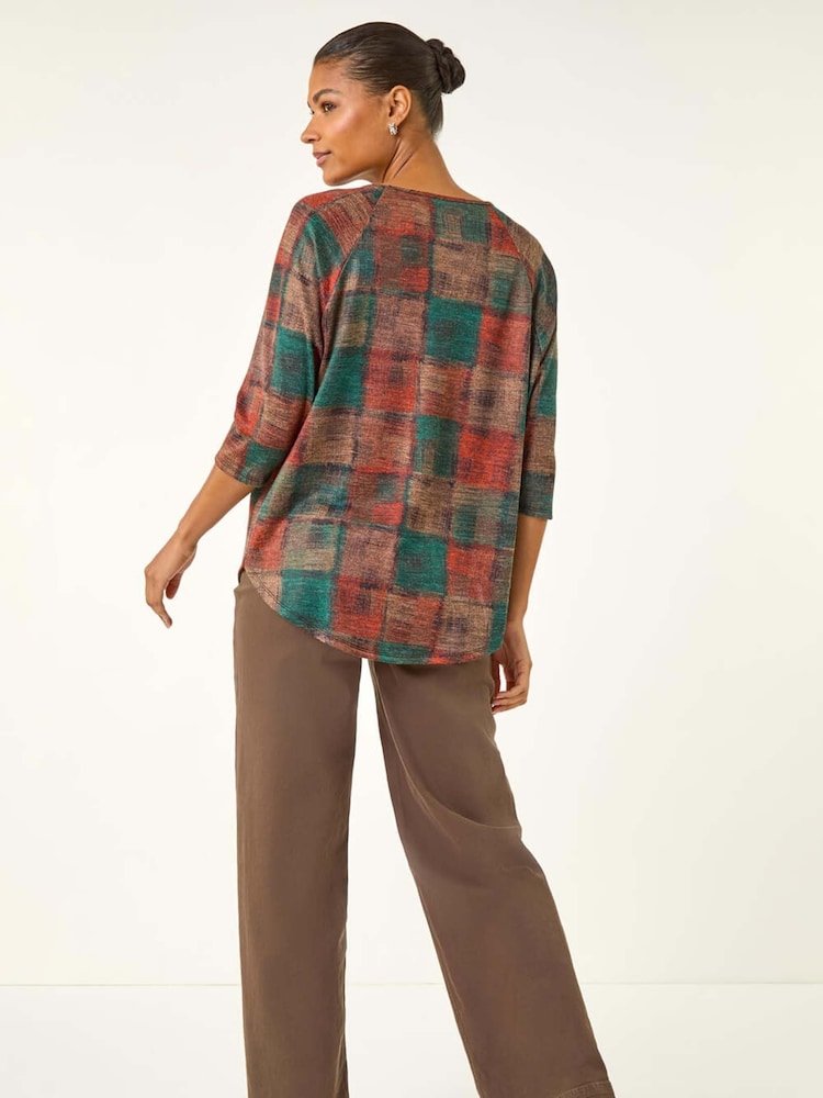 Roman Orange Patchwork Print Round Hem Tunic Top - Image 2 of 5