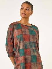 Roman Orange Patchwork Print Round Hem Tunic Top - Image 3 of 5