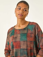 Roman Orange Patchwork Print Round Hem Tunic Top - Image 4 of 5