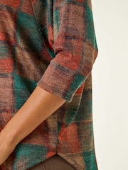 Roman Orange Patchwork Print Round Hem Tunic Top - Image 5 of 5