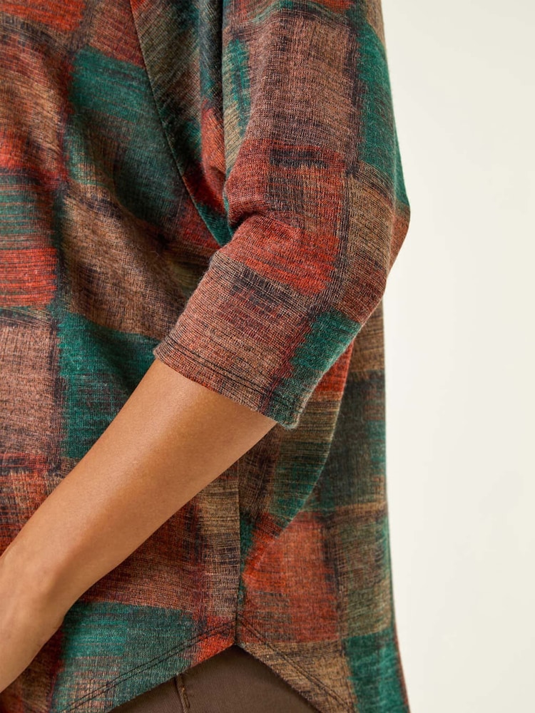 Roman Orange Patchwork Print Round Hem Tunic Top - Image 5 of 5