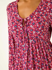 Roman Pink Floral Tie Front Stretch Blouse - Image 5 of 5