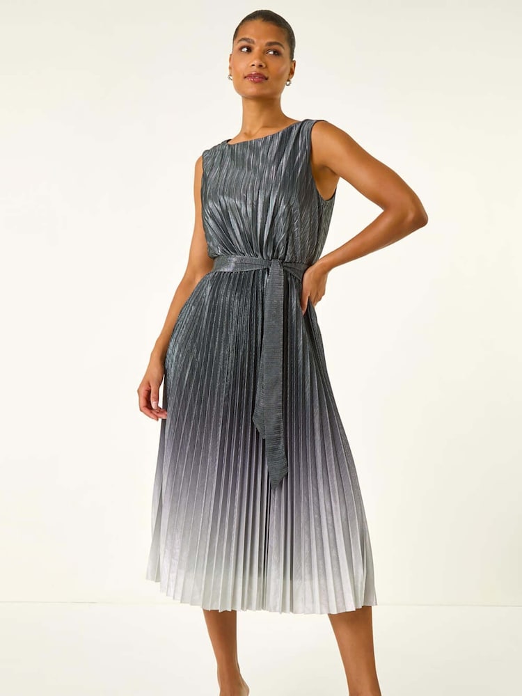 Roman Metallic Pleated Ombre Midi Dress - Image 1 of 5