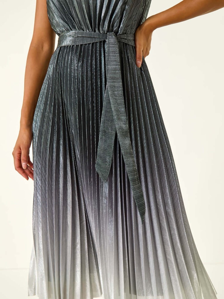 Roman Metallic Pleated Ombre Midi Dress - Image 1 of 5