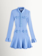 Self-Portrait Blue Pearl Trim Knit Mini Dress - Image 7 of 7