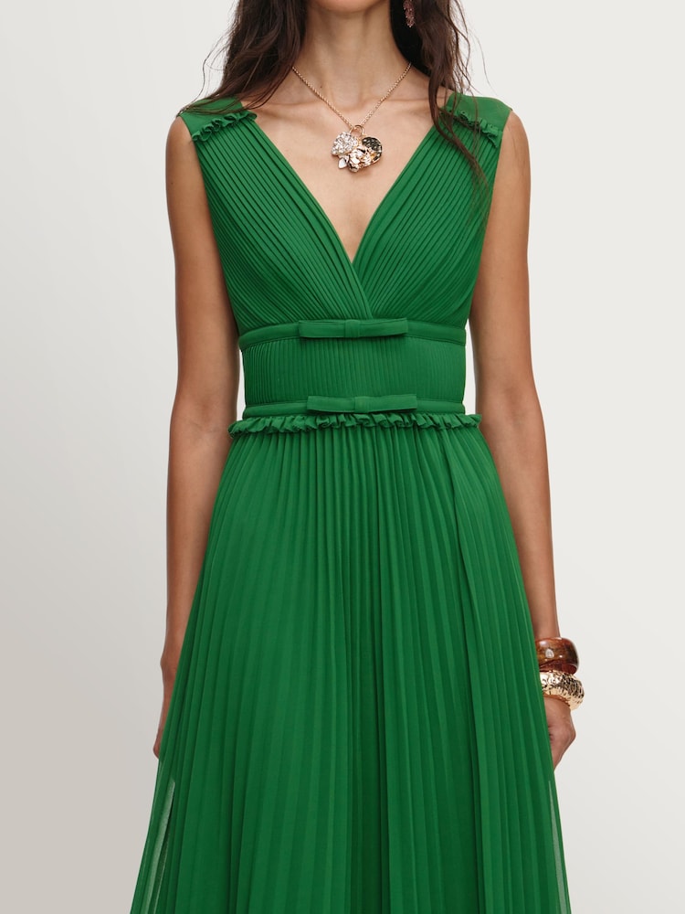 Self-Portrait Green Chiffon Midi Dress - Image 3 of 3 Self-Portrait Green Chiffon Midi Dress - Image 3 of 3