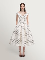 Self-Portrait Cream Polka Dot Cotton Midi Dress - Image 1 of 4